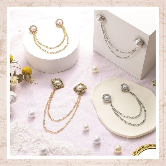 Vintage Sweater Shawl Chain Clips 4 Pcs Antique Cardigan Collar Holders Decorati - Picture 5 of 6